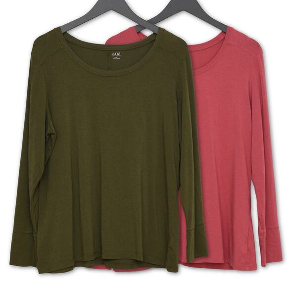 A.n.a Long Sleeve Shirts (SET OF 2) - Women's Medium - Solid Green & Pink Tops - Picture 1 of 6